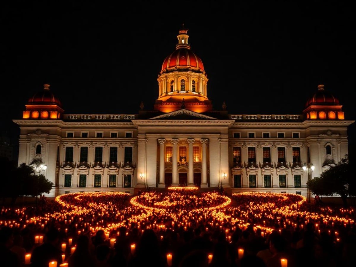 Con miles de veladoras iluminan explanada del Palacio de Gobierno en Culiacán