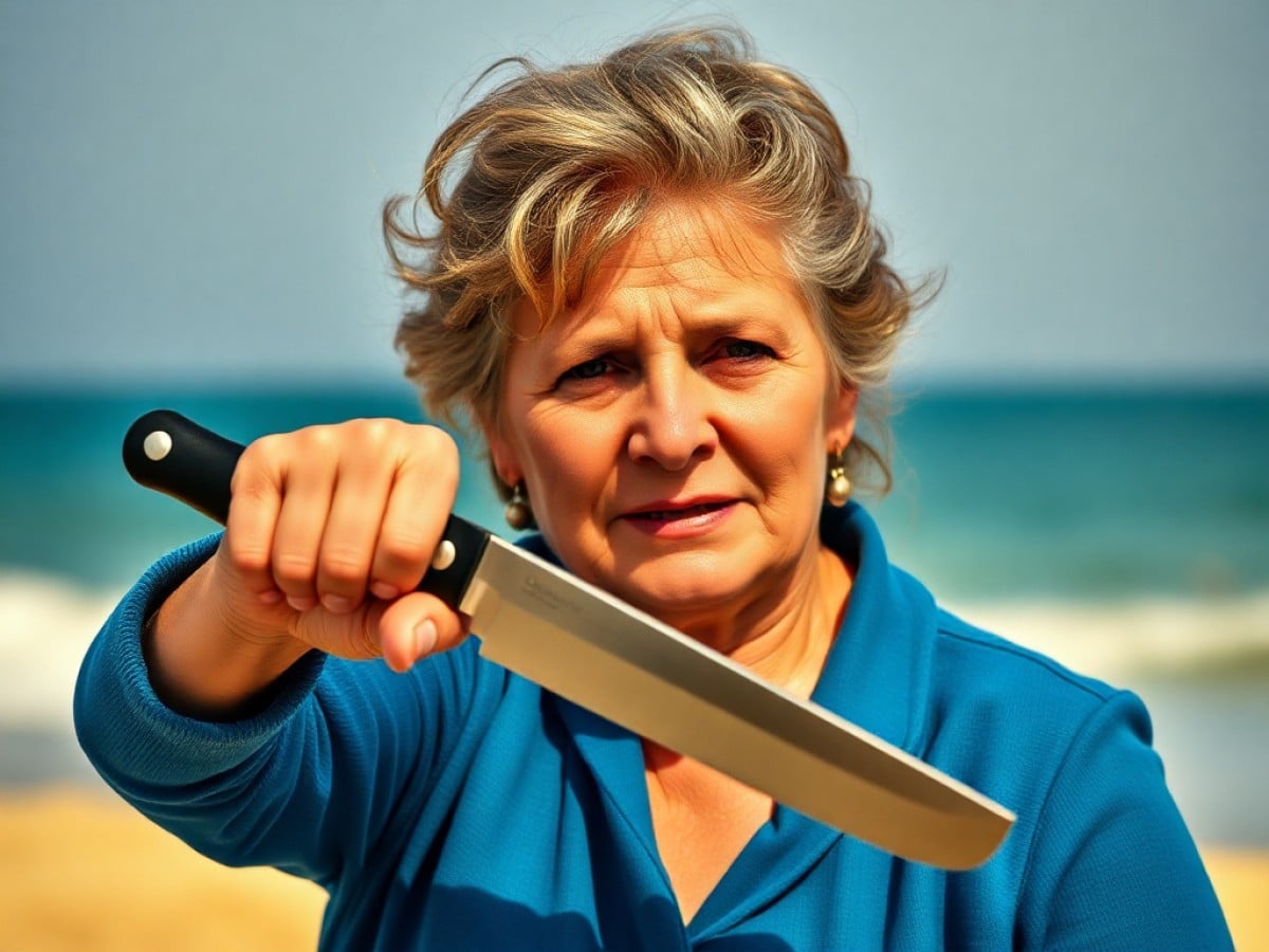 Alcaldesa de Soto la Marina defiende con cuchillo en mano cobro “voluntario” en playa La Pesca (Video)