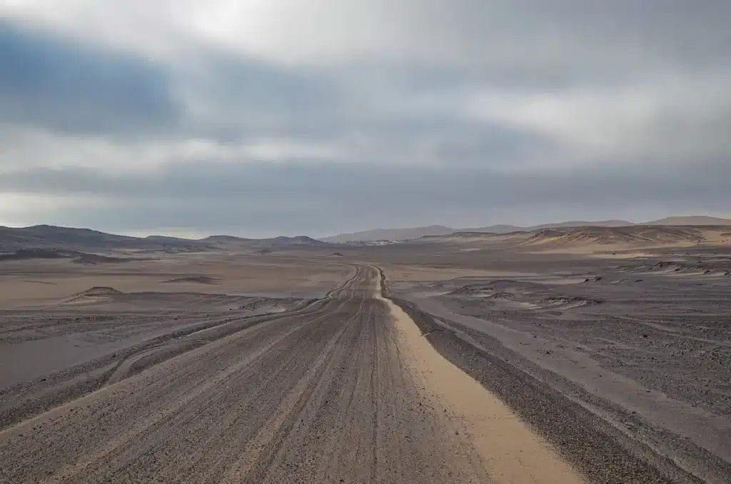 Detalle del patrón de banda de rodadura de una llanta mojada en una carretera lluviosa