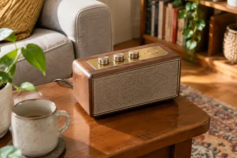 Bocina retro: guía sobre sonido adaptativo, control de graves y botones físicos